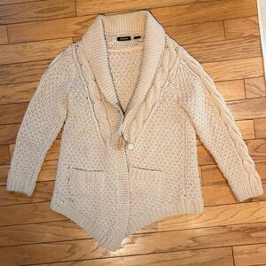 DENHAM cream chunky cable knit dolan cardigan, size small